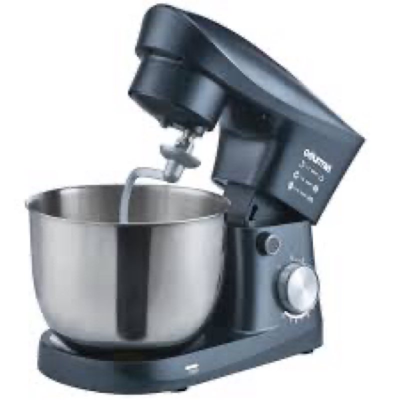 gourmia 5 quart digital electric stand mixer with attachments, bowl shield, dough hook, whisk and be