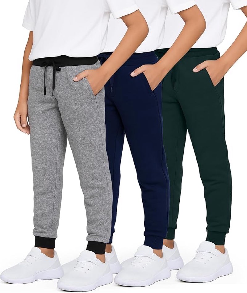 Size L 3 Pack: Boys Girls Youth Teen Active Athletic Basic Soft Tech Sports Fleece Jogger Soccer Track Gym Running Slim Fit Tapered Sweatpants Casual French Terry Quick Dry Fit Pockets-Set 1,L(14/16)