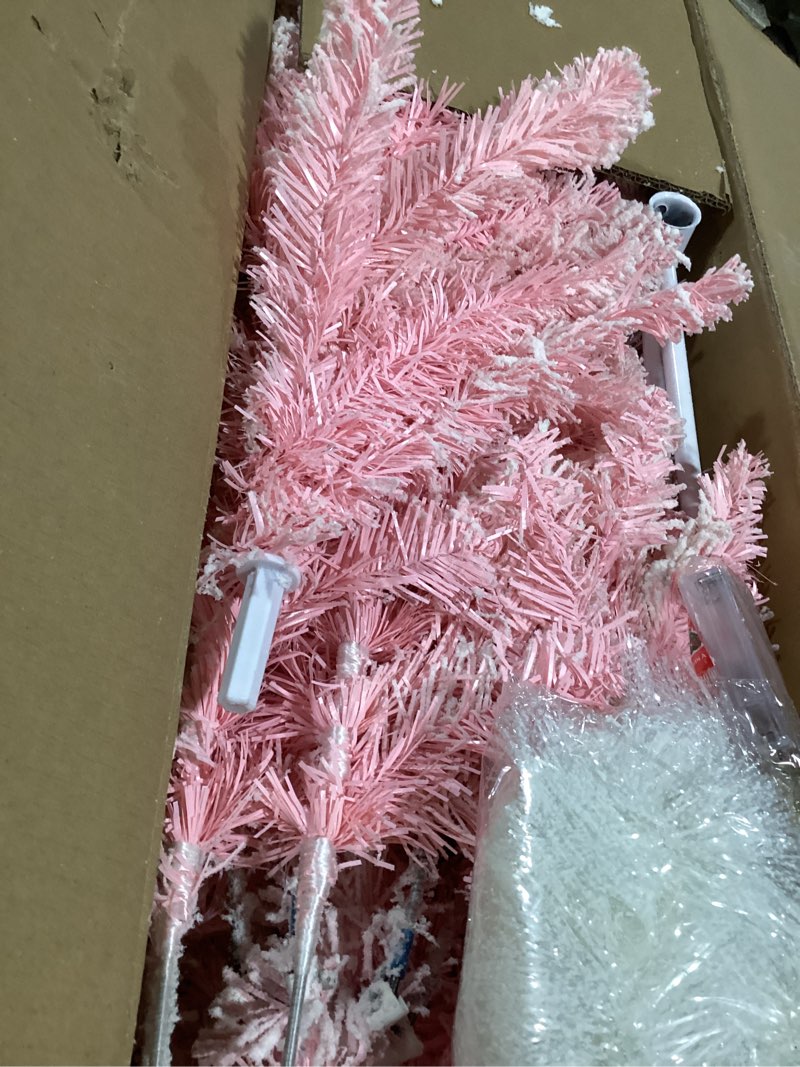 Condition photo showing Good Condition for Outroad 6ft Snow Flocked Christmas Tree Premium Hinged Artificial Pine Tree,Xmas Tree Metal Stand and 800 Lush Branch Tips Holiday Decorate, Easy to Assemble,Pink 6ft Pink