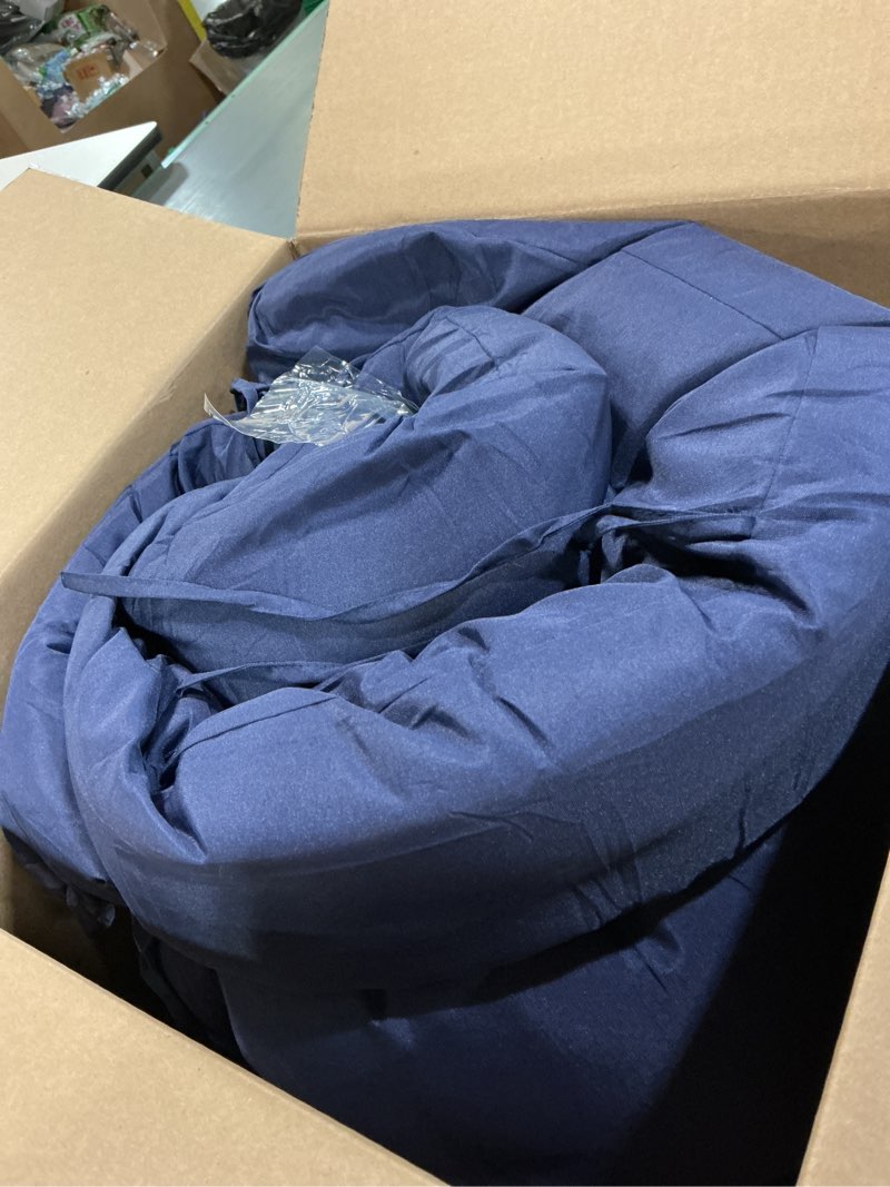 Condition photo showing Good Condition for porch swing cushions,outdoor cushions 3 seater replacement with backrest, waterproof thickened bench cushion with ties for porch, patio,outdoor, backyard and garden (navy blue 40 * 40 in) navy blue 40x 40 inches