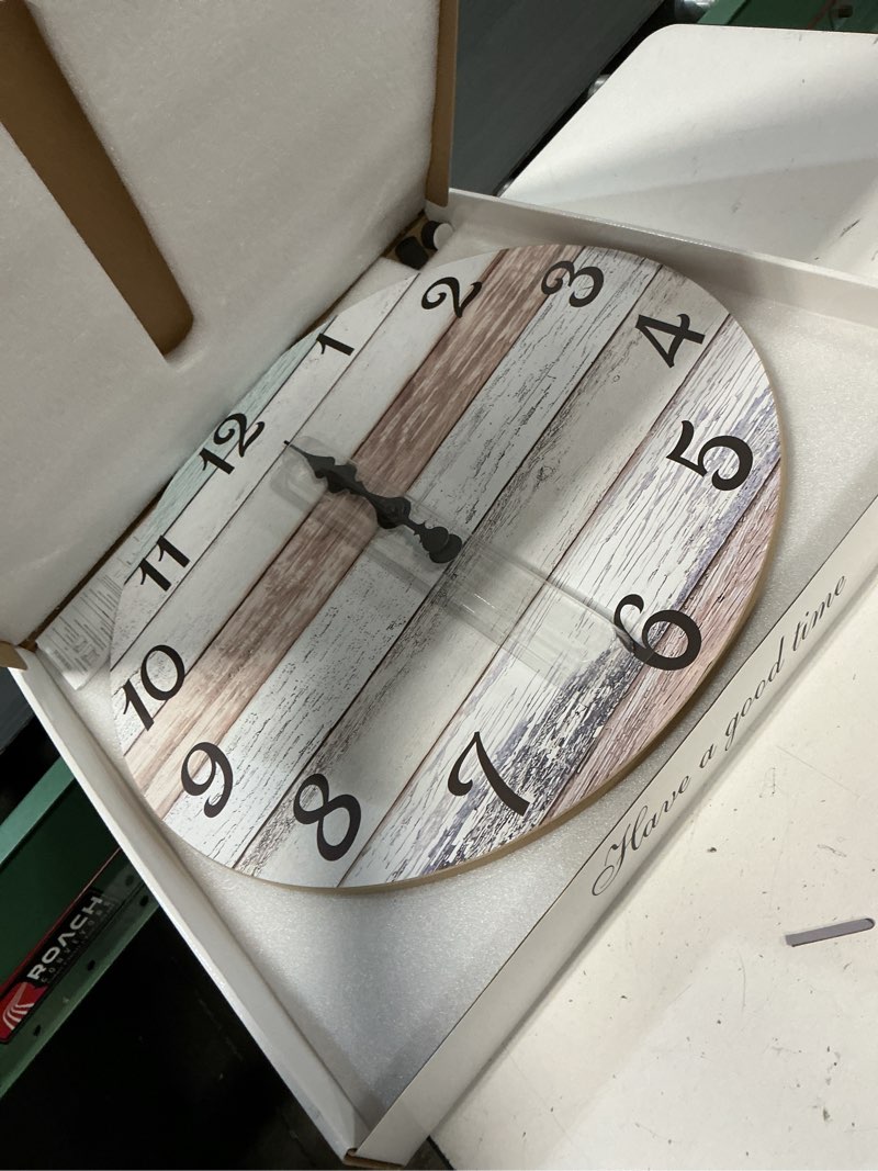 Condition photo showing New/Like New for xnm wood large wall clocks battery operated coastal 20 inch clocks for living room farmhouse rustic wall clock silent (mdf no solid wood) 20 inch light brown white