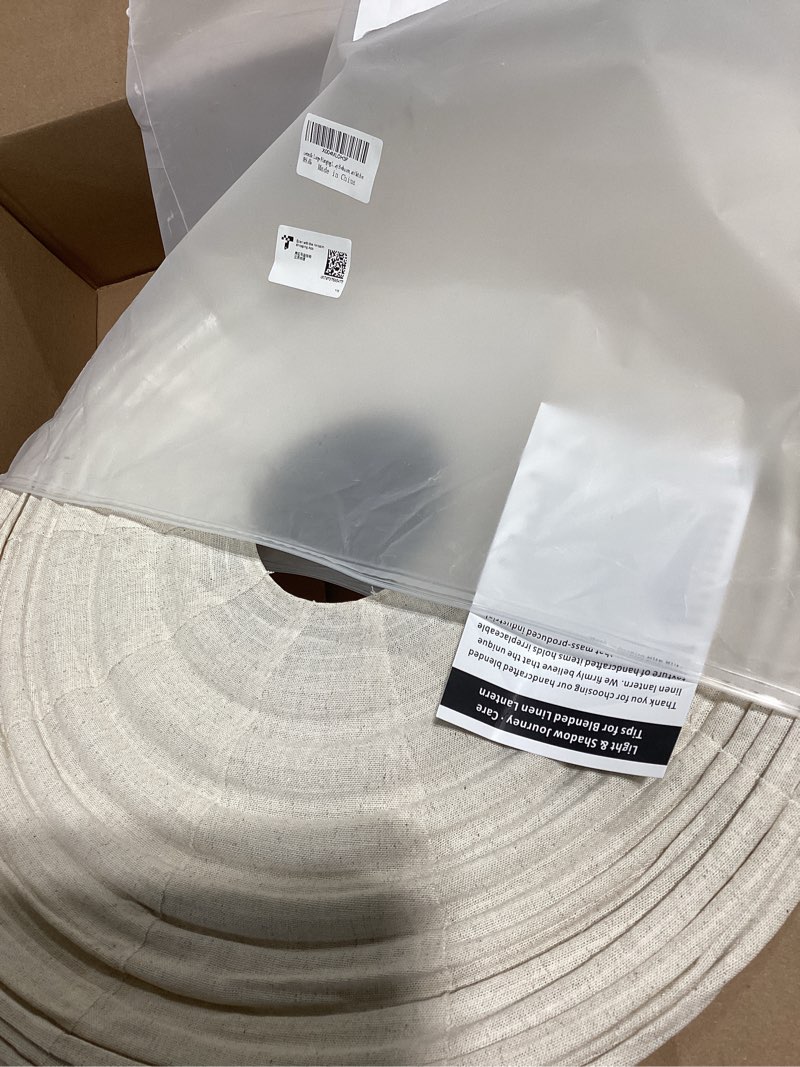 Condition photo showing Good Condition for large hanging lamp shade 20inch round linen pendant lamp shade can replace paper lanterns hanging lantern handmade minimalist decorations suitable for living room, hallway bedroom, and kitchen