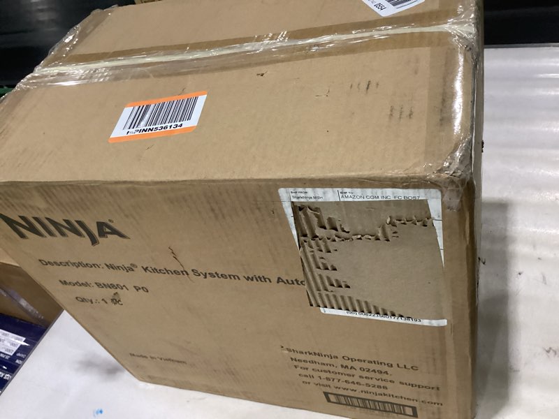 Condition photo showing As Is for Ninja BN801 Professional Plus Kitchen System, 1400 WP, 5 Functions for Smoothies, Chopping, Dough & More with Auto IQ, 72-oz.* Blender Pitcher, 64-oz. Processor Bowl, (2) 24-oz. To-Go Cups, Grey 64 oz. Blender + Kitchen System