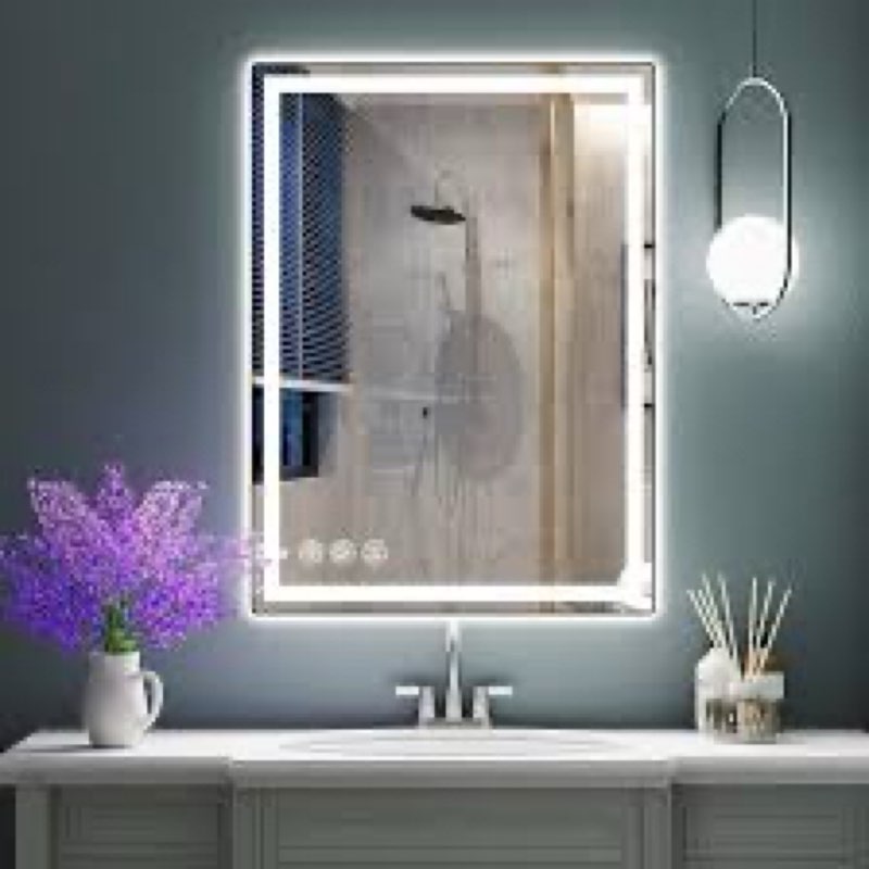 InfiniGlass 30"x22" LED Bathroom Mirror with Anti-Fog, Stepless Dimmable Lights, 3 Color Modes, Shat