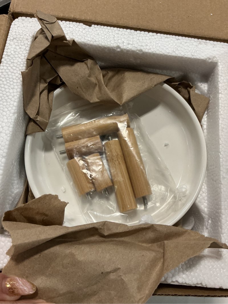 Condition photo showing Good Condition for Shallow Elevated Cat Bowls,5.9 Inch Wide Raised Ceramic Cat Dishes with Bamboo Stand, Whisker Friendly Pet Water or Food Plates Feeding Station for Indoor Cats, Kitten(White,Set of 2) White Plate with stand(set of 2)