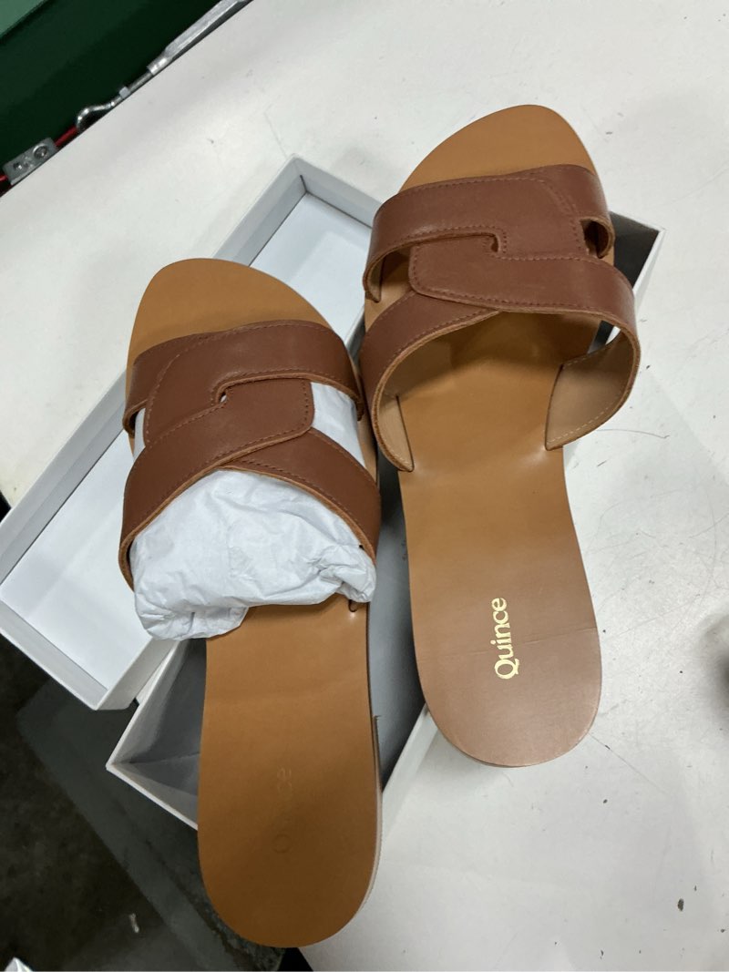 Condition photo showing Good Condition for italian leather cutout slide sandal, 8, cognac