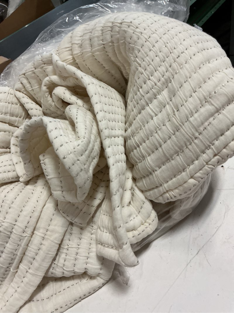 Condition photo showing As Is for roaringwild neutral beige king size quilt bedding sets with 2 pillow shams, lightweight soft bedspread coverlet, quilted blanket thin comforter bed cover for all season, 3 pieces, 104x90 inches