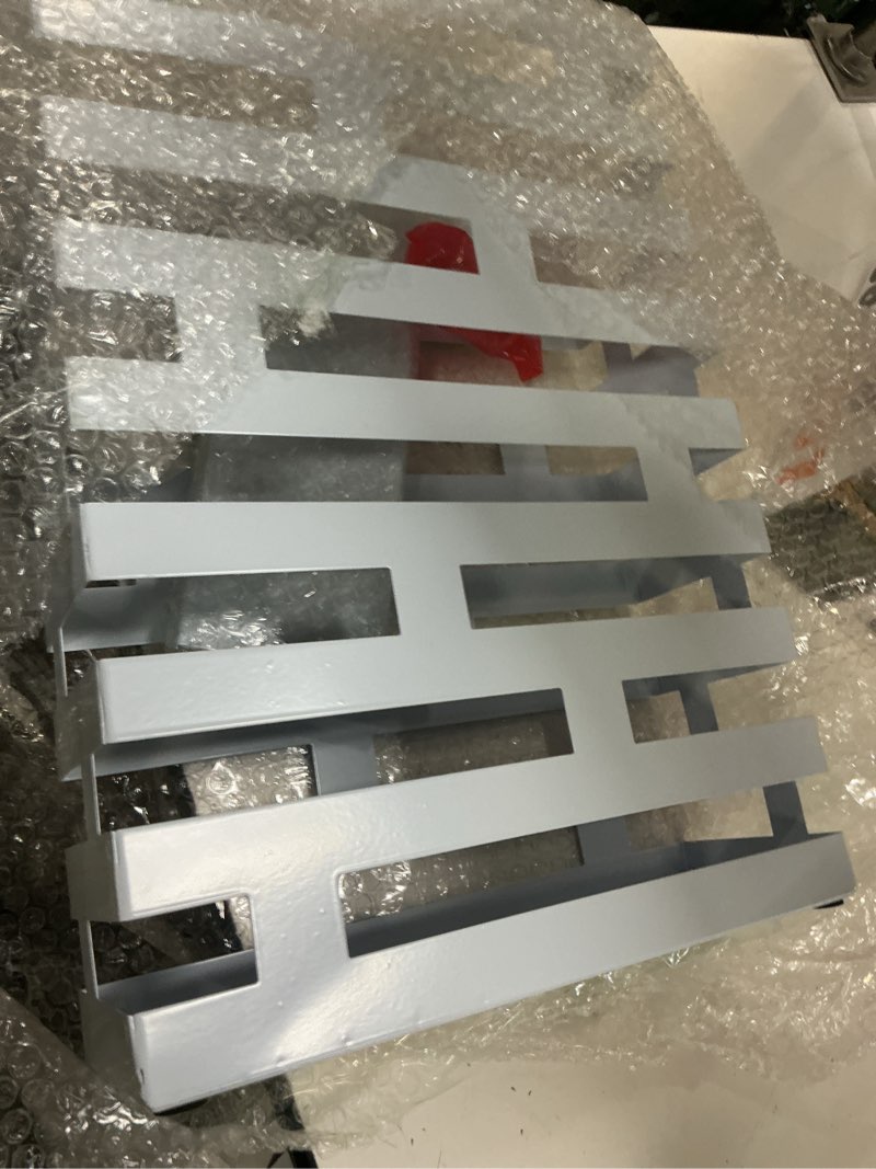 Condition photo showing Good Condition for umbrella stands for entryway large metal umbrella holder with removable water tray and hooks decor freestanding rectangular umbrella hollow rack for home office (white, 3.94 x 11.81 x 16.93 inch)