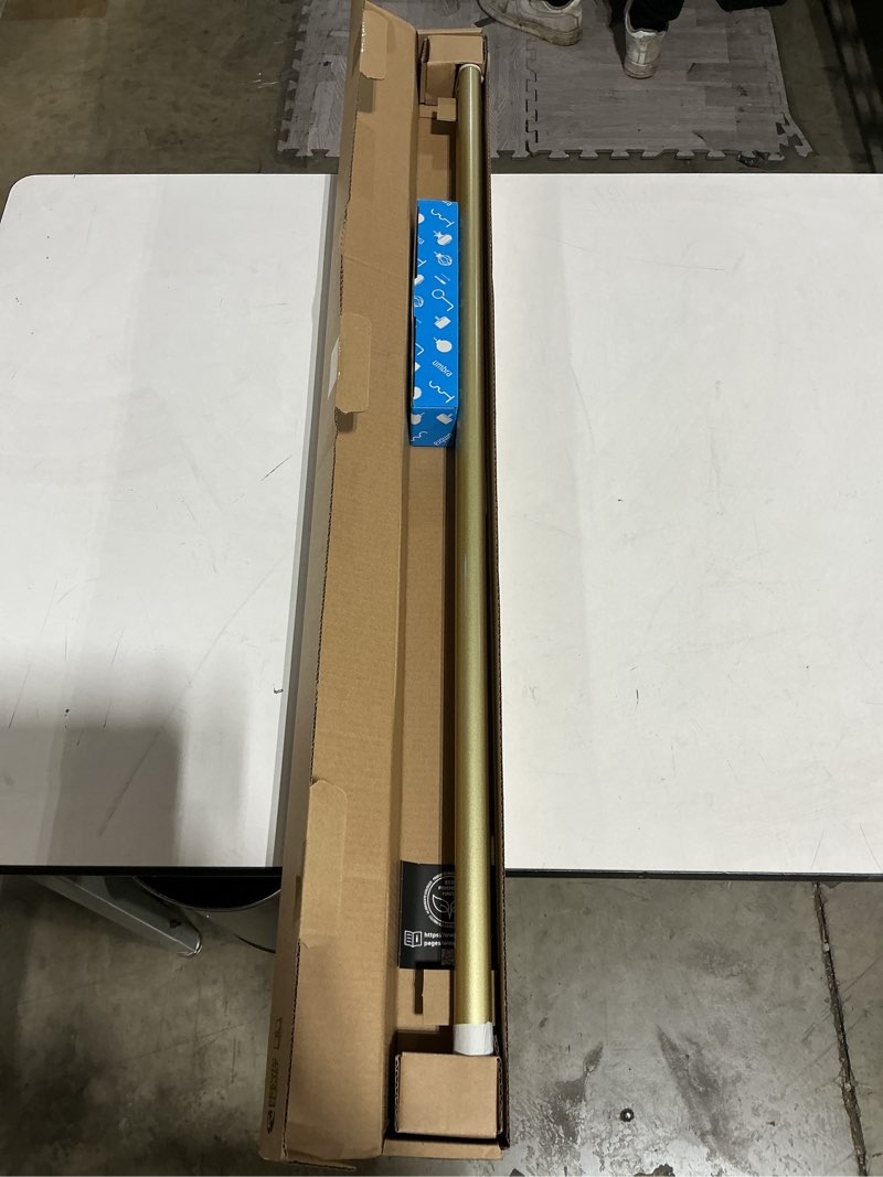 Condition photo showing Good Condition for umbra cappa curtain rod, includes 2 matching finials, brackets & hardware, 66 to 120-inches, gold gold 66 to 120-inch