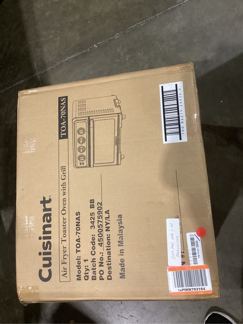 Condition photo showing As Is for Cuisinart Air Fryer Toaster Oven, 1800W, 8-in-1 with Air Fry, Convection, Broil & Warm, 0.6 Cubic Feet, 60-Minute Timer, TOA-70NAS, Stainless Steel Stainless Steel Convection Toaster Air Fryer Oven w/ Grill