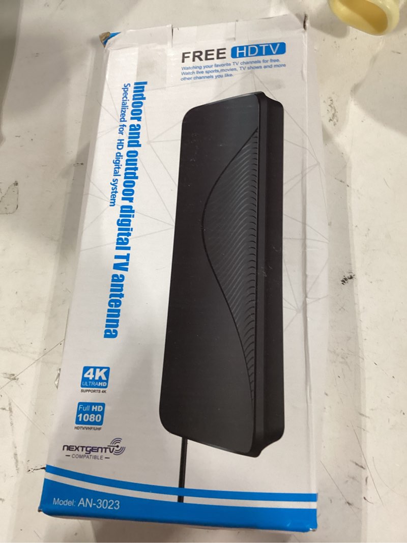 Condition photo showing As Is for 2026 upgraded tv antenna: tv antenna indoor for local channels with amplifier, 3000+ miles long-range reception supports digital 4k 1080p hd smart tv/older tvs, 33ft coaxial cable rectangle