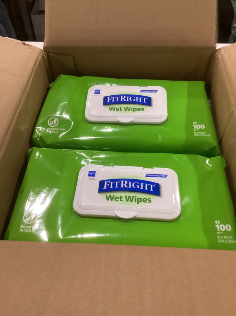 Condition photo showing New/Like New for FitRight Personal Cleansing Wipes with Aloe (8x10 inch) | 600 Pieces Moisturizing Body Wipes for Adults Bathing and Incontinence Cleaning | Unscented Cloth Adult Wipes for Elderly Care Unscented, 100 Count (Pack of 6)