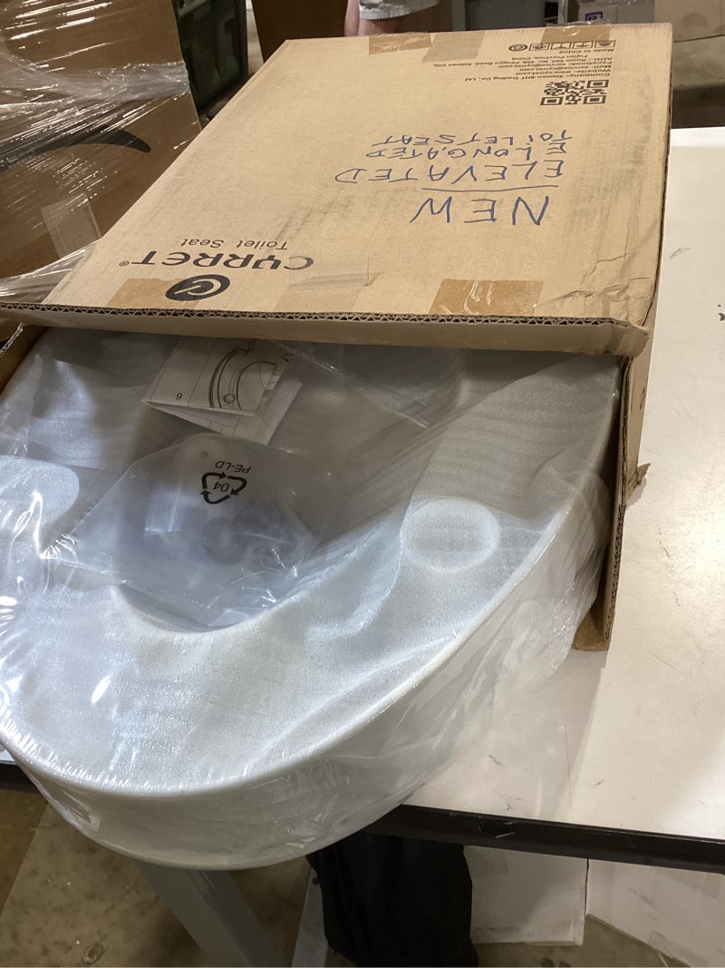 Condition photo showing New/Like New for cyrret 3 inch elevated toilet seat riser, raised toilet seat enlongated bowl (18.5") for elderly and seniors, durable plastic, slow close, safety bathroom assist device, easy installation, white