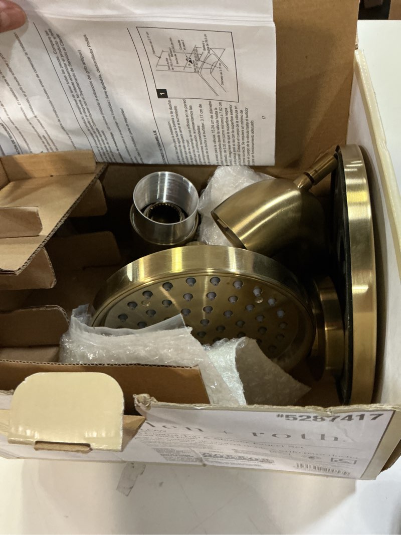 Condition photo showing As Is for harlow brushed gold 2-handle single function 6-in round bathtub and shower faucet