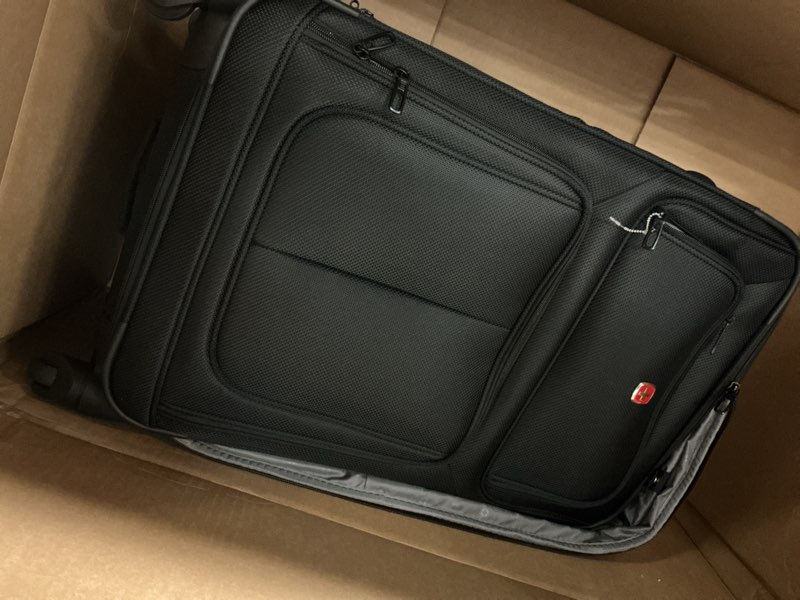 Condition photo showing As Is for SwissGear Sion Softside Expandable Luggage – Medium Checked Suitcase with 360 Degree Wheels & Retractable Handle – 25 Inch, Perfect for 1-7 Night Trips – Black Checked-Medium 25-Inch Black