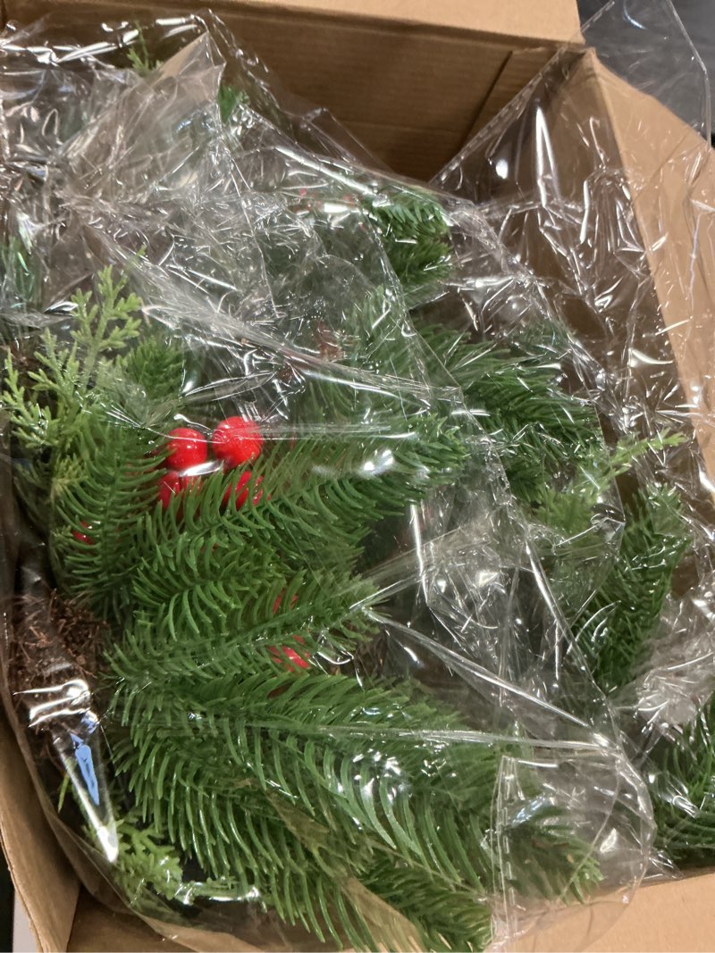 Condition photo showing New/Like New for Lyrow 4 Pack Christmas Artificial Swags 24" Xmas The Cordless Prelit Stairway Swag Teardrop Trim Wreath Door Stair Garland Christmas Decoration for Outdoor Home Garden Decor(Red,Classic Style) Red Classic Style