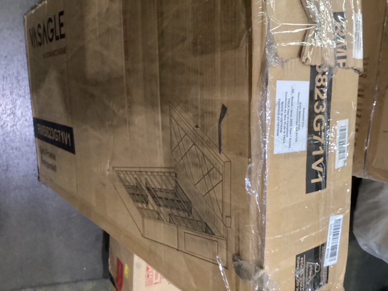 Condition photo showing As Is for VASAGLE LED Bed Frame Twin Size, Twin Bed with Headboard and 4 Drawers, 1 USB Port and 1 Type C Port, Adjustable Upholstered Headboard 37.1/39.6 Inches, No Box Spring Needed, Dark Gray URMB823G71 Normal Headboard Twin Dark Gray