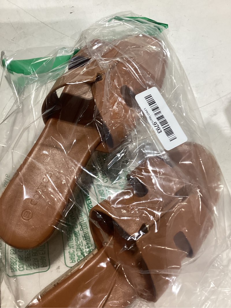 Condition photo showing Good Condition for coutgo women's platform wedge sandals open toe slip on slides cork heeled cutout comfortable summer shoes brown 10