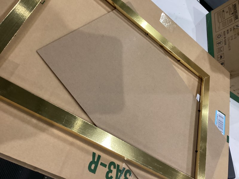 Condition photo showing As Is for lavie home 14 x 22 picture frame, large poster frame with high definition plexiglass, horizontal or vertical wall gallery poster frames suitable for photos, artworks, posters,puzzle, gold 1pc 14x22 gold