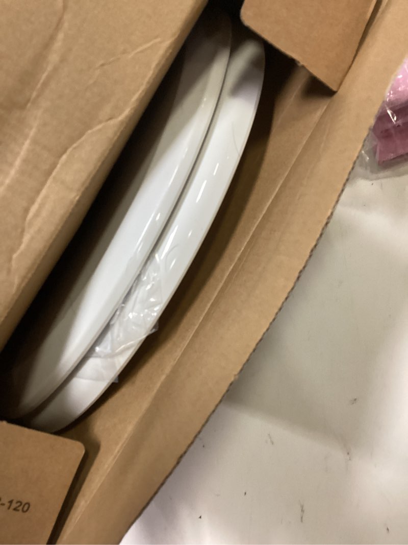 Condition photo showing As Is for potty training seat built-in toilet seat, round toilet seat 16.5inch with baby seat 2 in 1 soft close quiet no slapping, magnetic absorption, easy installation for bottom fixing toilet?white and pink pink round 16.5inch with baby seat & magnetic