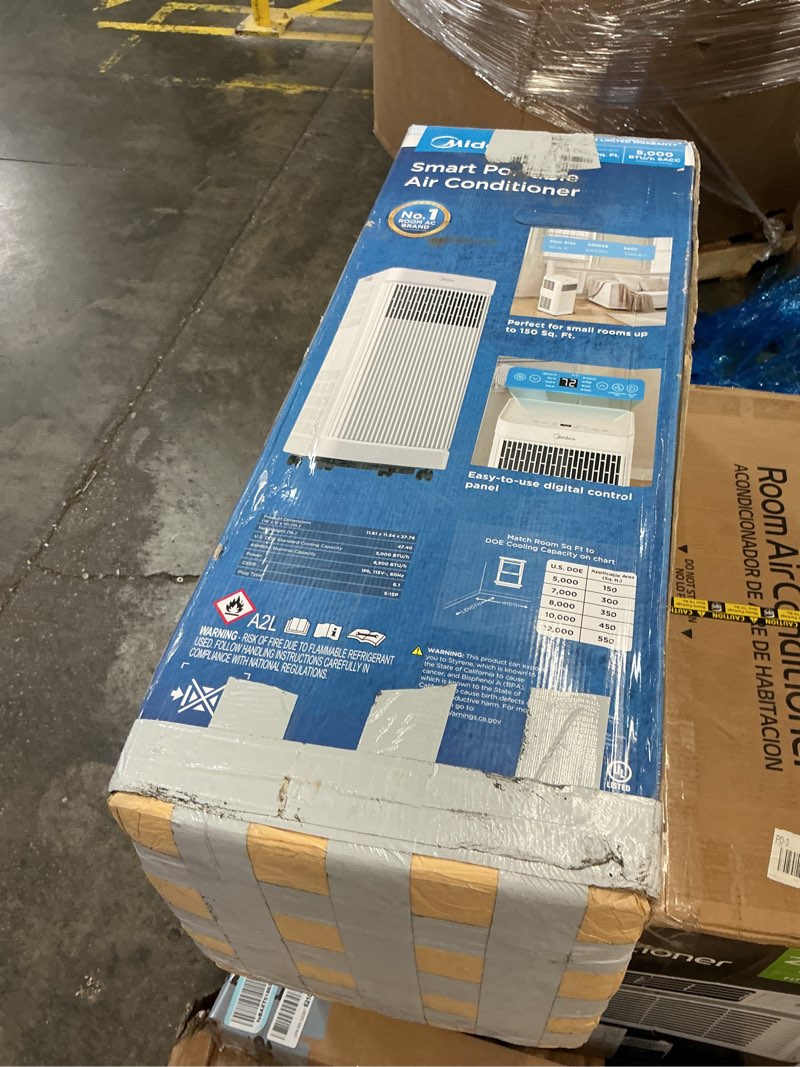 Condition photo showing Good Condition for midea 8,500 btu ashrae portable air conditioner, cools up to 150 sq. ft. | 5,000 btu sacc portable ac, smart app & remote control, with dehumidifier & fan mode, window kit, easy-to-use and install