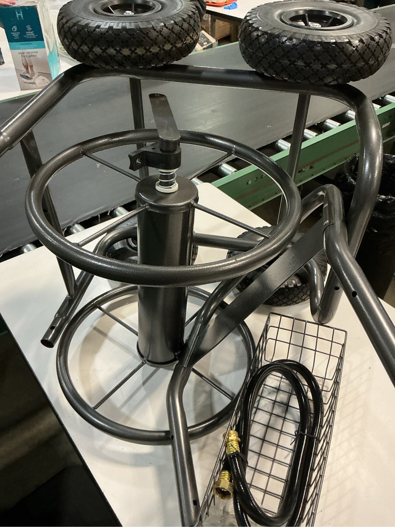 Condition photo showing Good Condition for xtremepowerus 4-wheel garden hose reel cart with storage basket, portable residential hose reel cart, lawn watering, for garden farm & backyard