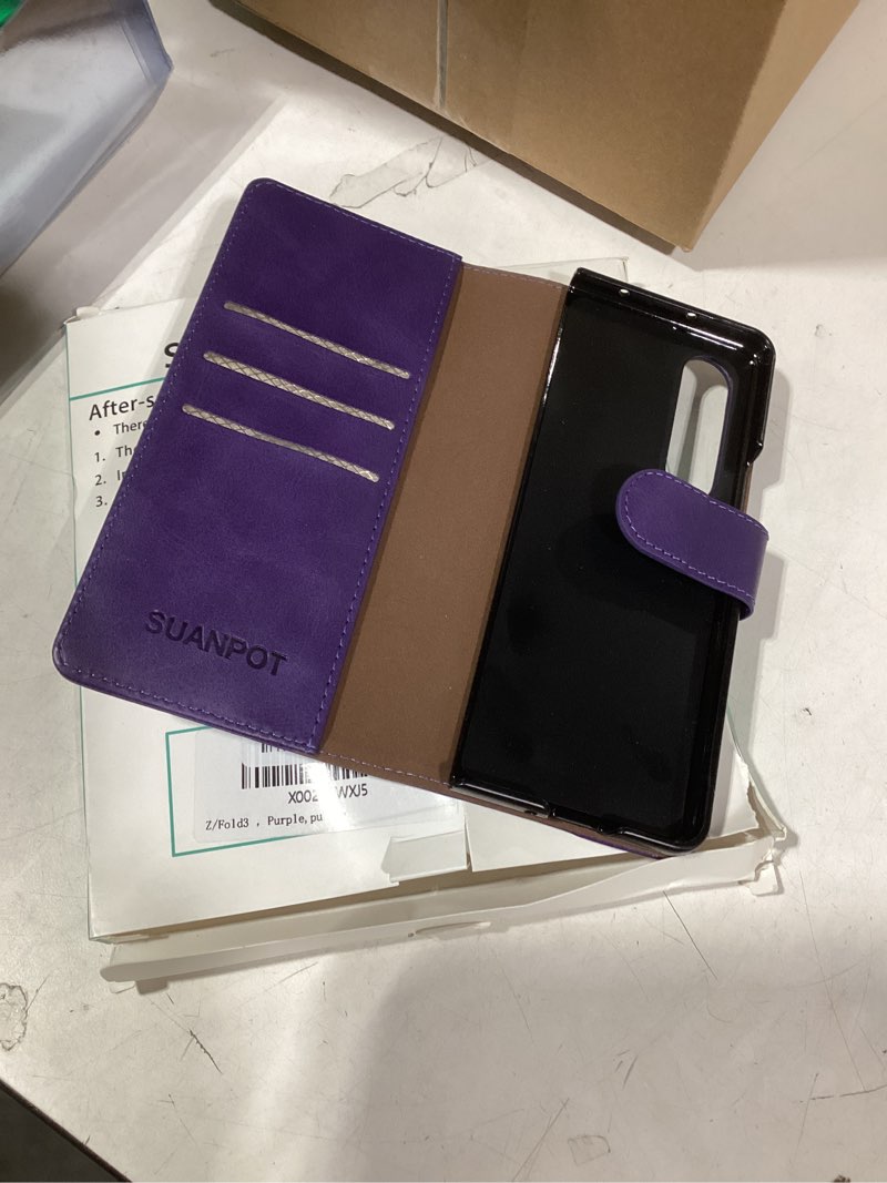 Condition photo showing Good Condition for SUANPOT for Samsung Galaxy Z Fold 3 5G with RFID Blocking Wallet case Credit Card Holder,Flip Book PU Leather Phone case Shockproof Cover Cellphone Women Men for Samsung Z Fold 3 case Wallet Purple