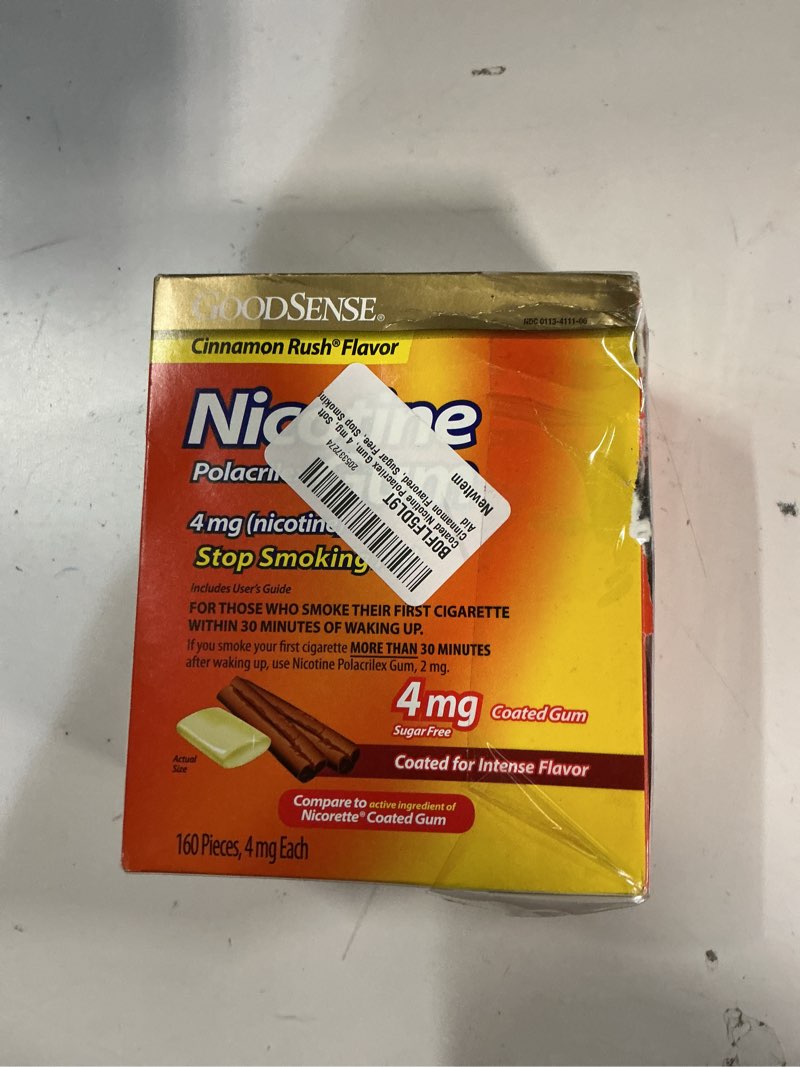 Condition photo showing New/Like New for Coated Nicotine Polacrilex Gum, 4 mg, Soft Cinnamon Flavored, Sugar Free, Stop Smoking Aid (EXP 05/2027)