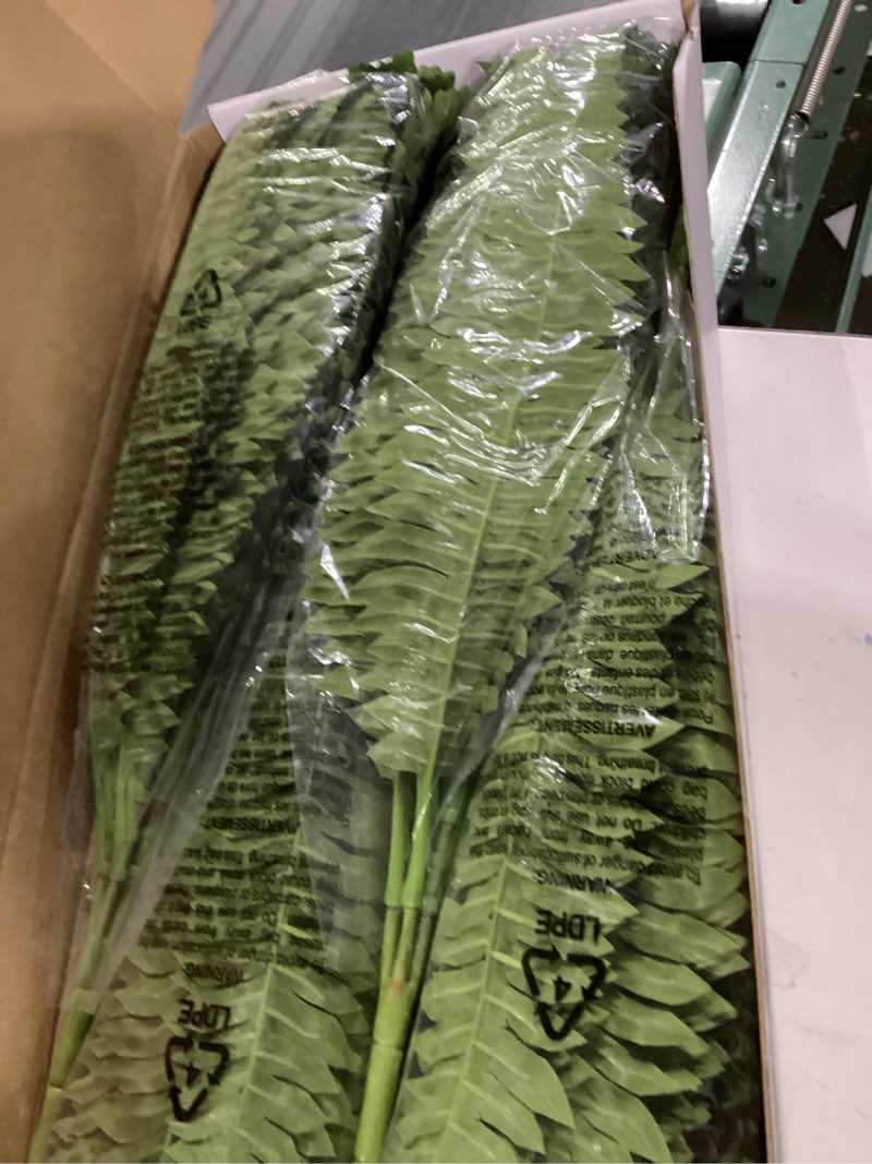 Condition photo showing Good Condition for forest prince 35" fake ferns, 4 large artificial bonston ferns bushes plants with 39 fronds for outdoors garden patio porch entrance low maintain home decor 35" 4 pcs