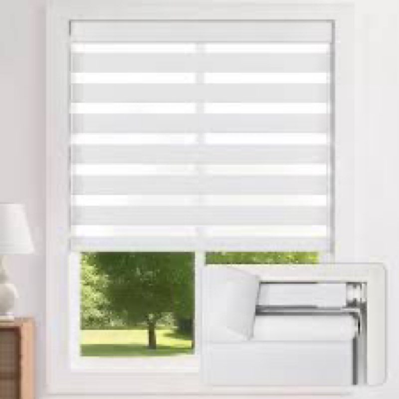 LazBlinds No-Drill Cordless Zebra Blinds - Dual Layer Light Filtering & Room Darkening, Free-Stop Li