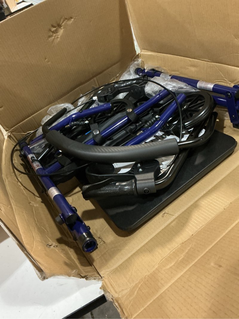 Condition photo showing Good Condition for medline rollator walker with seat, steel rolling walker with 6-inch wheels supports up to 350 lbs, medical walker, blue deep blue