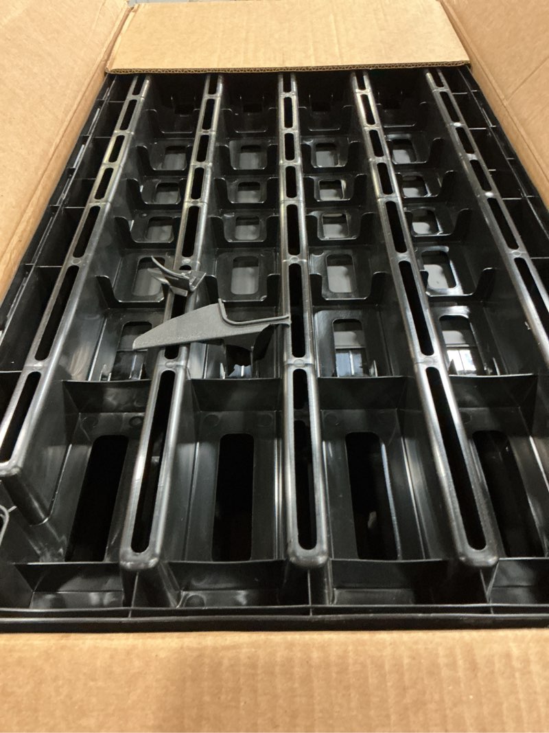 Condition photo showing As Is for iris usa 3-shelf heavy duty plastic storage shelves, 450lb capacity, 38" h x 36" w x 18" d, large modular shelving unit storage organizer for garage, home, warehouse & gym, storage rack - black