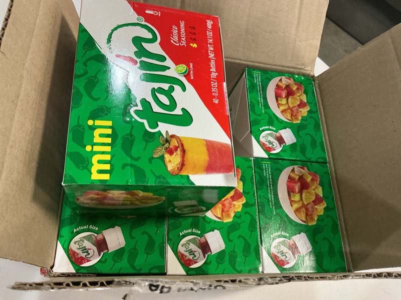 Condition photo showing New/Like New for Tajín Clásico Chile Lime Seasoning Mini Display 0.35 oz, 40 Mini Bottles (Pack of 6)( EXP AUG 2026) 