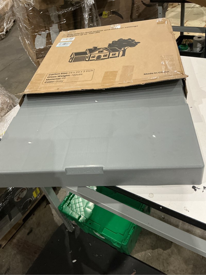 Condition photo showing As Is for mini split pad for condenser: ground base for air conditioner outdoor condenser units, plastic equipment pad for ductless minisplit heat pump systems havc, gray, 24'' x 24'' x 3'' 24" x 24" x 3"