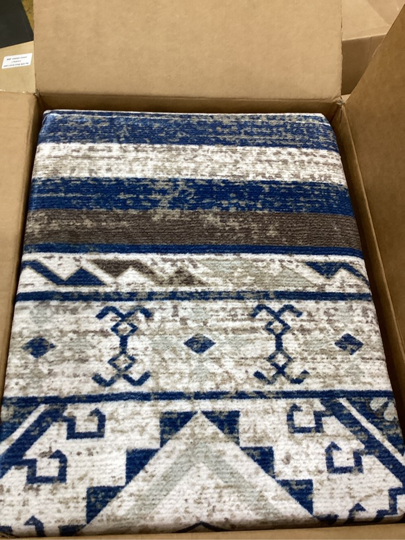 Condition photo showing Good Condition for rugsure washable area rugs 9' x 12' - 1/6 thick - moroccan-inspired -stain & water resistant non-slip - resistant rug for living room, bedroom, nursery, pet & child friendly (blue and brown) morocco-blue and brown 9' x 12' (rectangular)