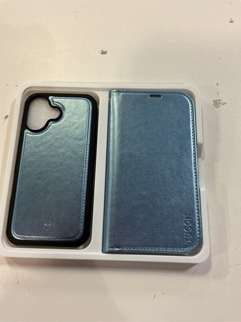 Condition photo showing Good Condition for TUCCH Removable Case Wallet for iPhone 17 (6.3") 2025, Detachable Wrist Strap, Wireless Charging, Stand, 4 Card Holders RFID Blocking, 2-in-1 Magnetic, PU Leather Shockproof Cover, Pearly Light Blue for iPhone 17 Pearly Light Blue
