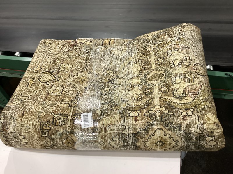 Condition photo showing As Is for loloi layla collection lay-03 olive/charcoal 9'-0" x 12'-0" .13" thick area rug, soft, durable, vintage inspired, distressed, low pile, non-shedding, easy clean, printed, living room rug