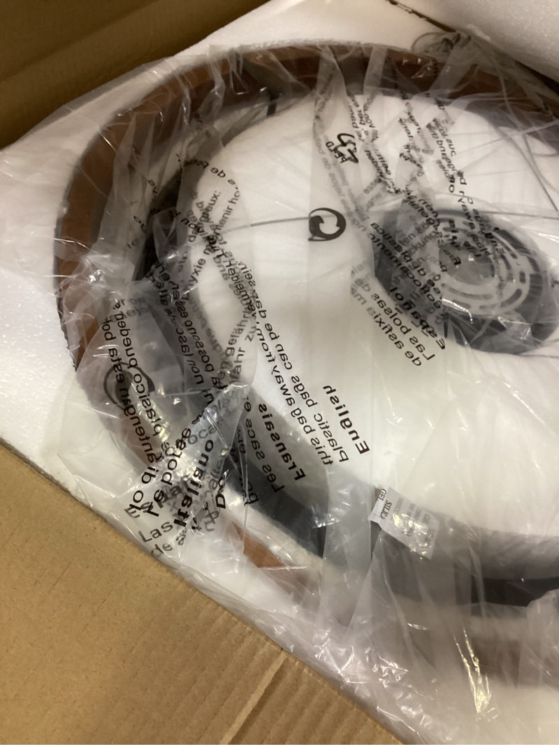 Condition photo showing Good Condition for Modern LED Wooden Chandelier, 24" Dimmable 1-Ring Round Farmhouse Walnut Color Circular Dining Room Light Fixtures for Entryway Kitchen Foyer Living Room Wood-Walnut Color W23.6"-1 Ring