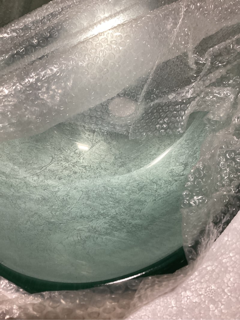 Condition photo showing Good Condition for Bathroom vessel sink, Artistic Tempered Glass Oval Vessel Sink Above Counter with Chrome Faucet and Pop-up Drain Combo, Silver