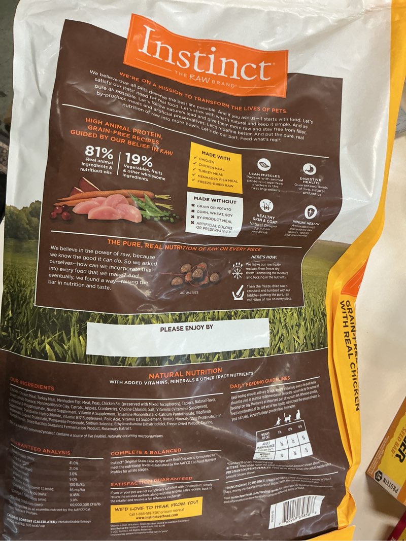 Condition photo showing New/Like New for (No expiration date) Instinct Original Dry Cat Food, Raw Coated Kibble, High Protein, Grain Free Recipe - Real Chicken, 11 lb. Bag Chicken 11 Pound (Pack of 1)