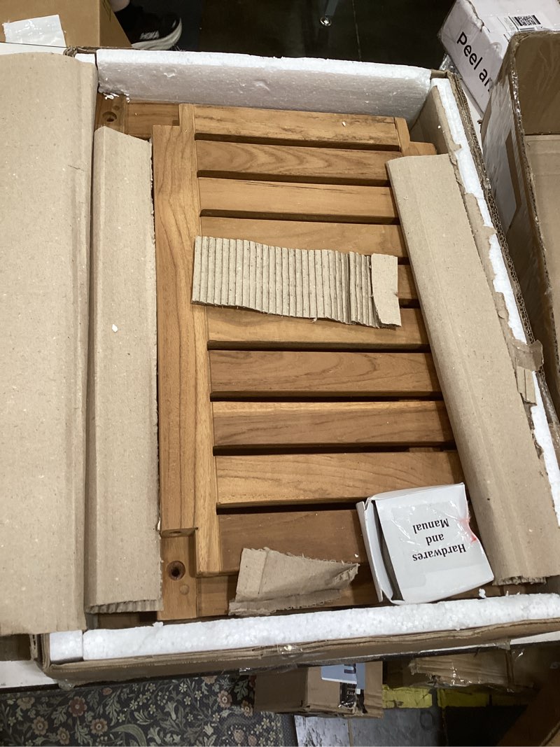 Condition photo showing Good Condition for otsun teak shower bench seat - 20" solid wood stool waterproof teakwood shower bench chair with storage shelf 500 lbs capacity for bathroom, indoor & outdoor use medium