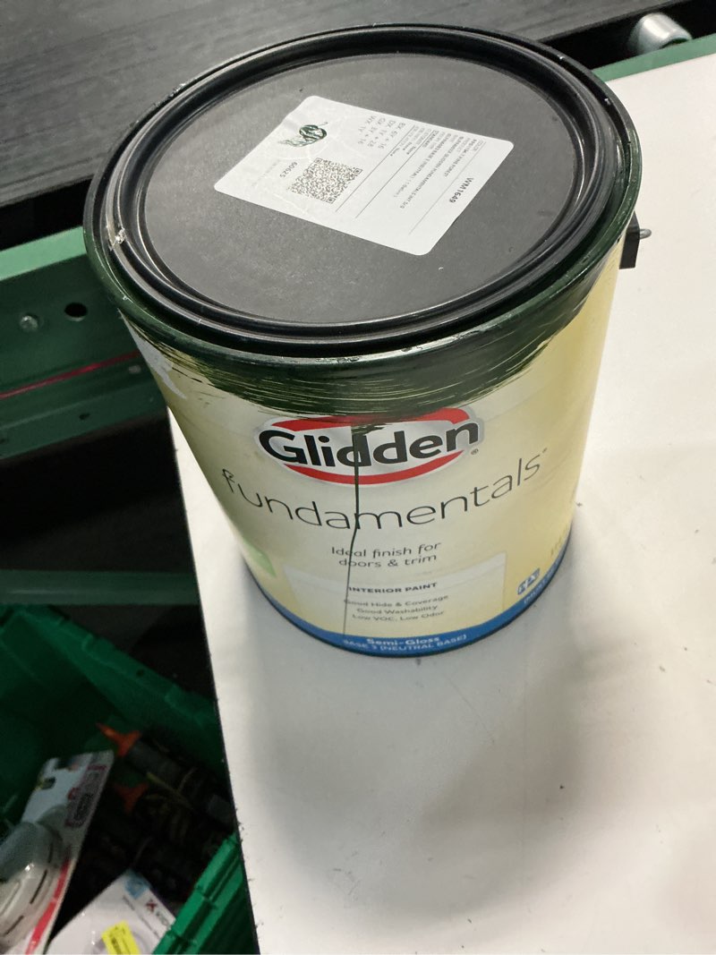 Condition photo showing As Is for glidden fundamentals interior wall paint  tintable  semi-gloss  1 gallon