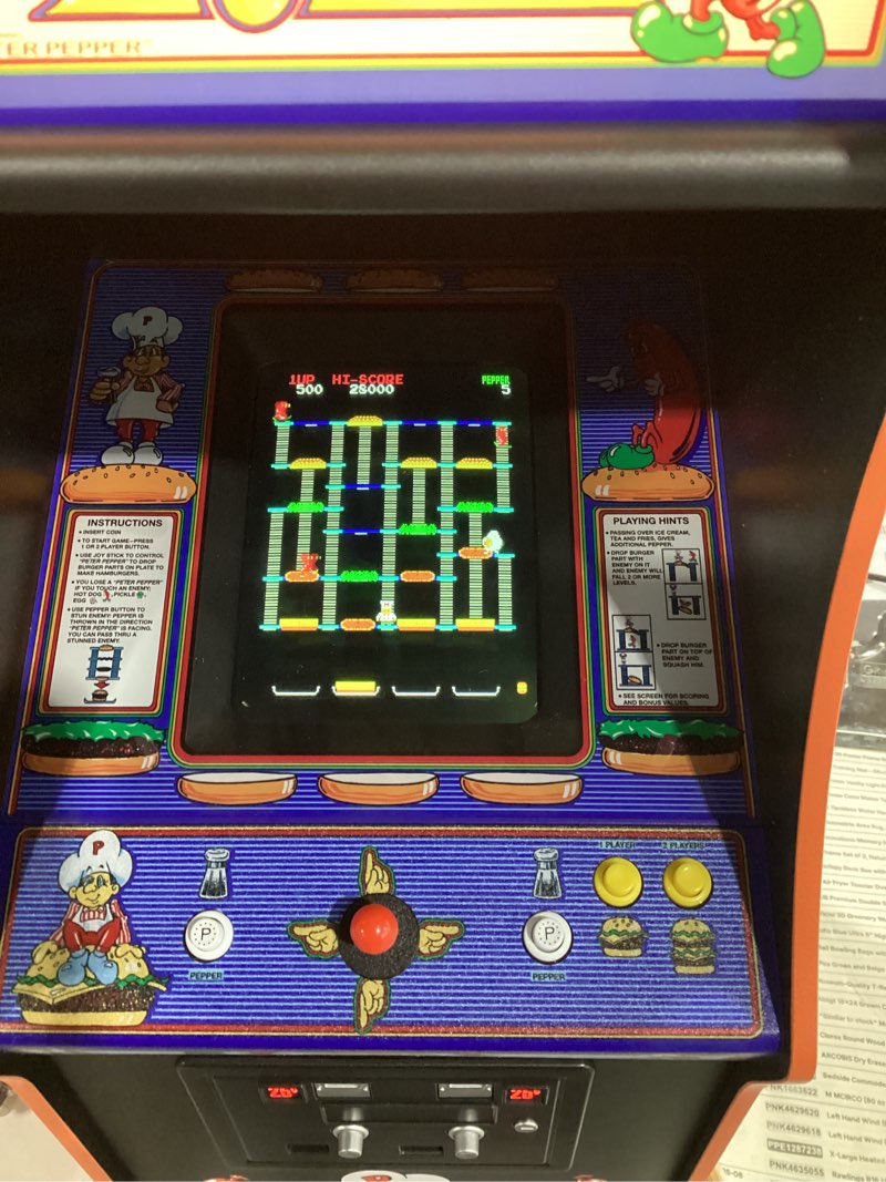 Condition photo showing New/Like New for quarter arcades burger time collector's edition mini arcade - retro 1/4 scale authentic wooden replica, original rom, dip switch access, 5" tft screen for enthusiasts