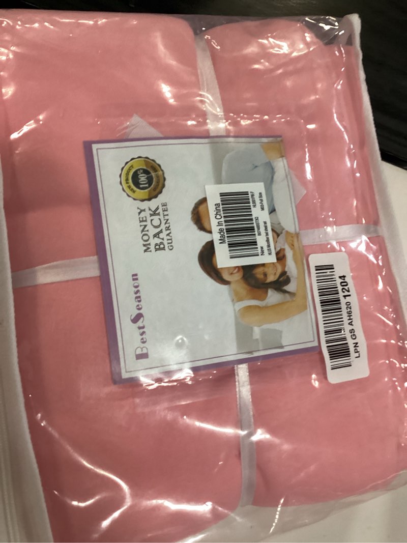 Condition photo showing New/Like New for 4 piece bed sheet set (full,peach pink) 1 flat sheet,1 fitted sheet and 2 pillow cases,brushed microfiber luxury bedding with deep pockets pink full