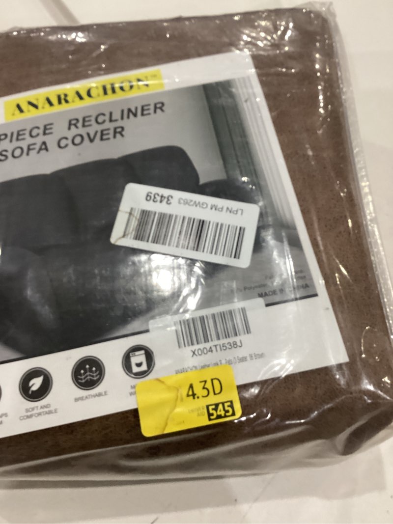 Condition photo showing Good Condition for anarachon leather look recliner couch cover, 8-pieces stretch recliner sofa covers, soft reclining slipcover, washable furniture protector for pets (3 seater, 06 brown) 3 seater 06 brown