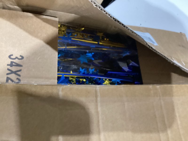 Condition photo showing New/Like New for 6 pack metallic foil spray table centerpiece decoration star brust glitter table topper decor for birthday graduation holiday christmas new year's eve celebration party supplies gold and blue blue gold