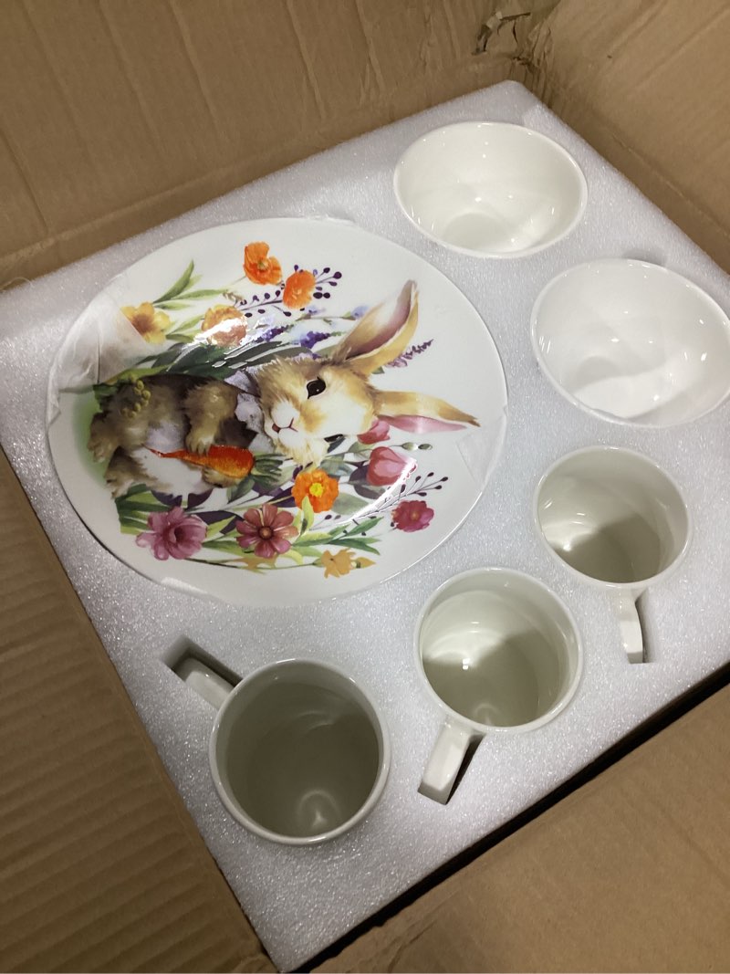 zhehao 16 pcs easter bunny dinnerware set ceramics rabbit dishware include 10 inch dinner plate 7 in