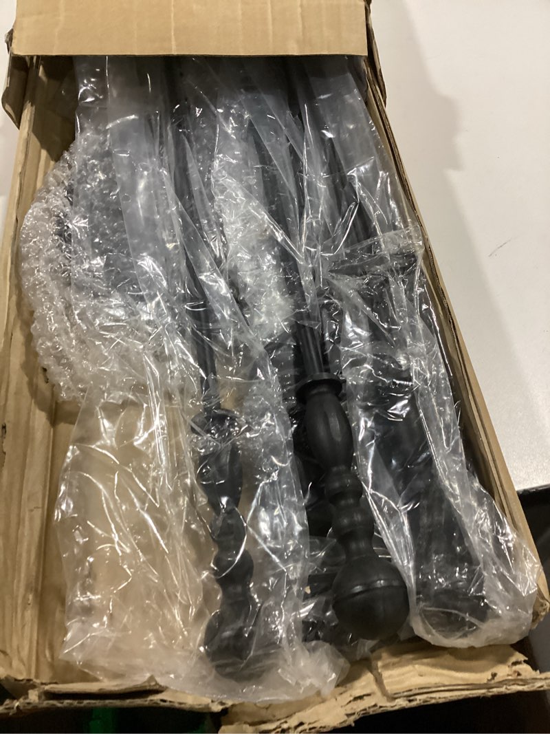 Condition photo showing Good Condition for Lizh Metalwork 5 Pieces Black Wrought Iron Fireplace Companion Set,Modern Indoor Outdoor Fireplace Accessories Set,Include Tongs, Shovel, Poker,Brush and Cast Iron Base