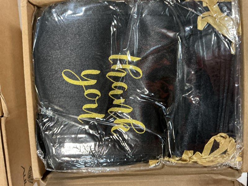 Condition photo showing New/Like New for roowest 100 pcs thank you satin gift bags drawstring jewelry candy pouches for wedding bridal shower baby shower favor drawstring bag for birthday holiday party(5 x 7 inch,black) black 5 x 7 inch