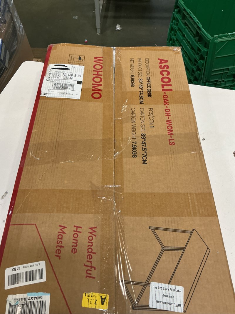 Condition photo showing New/Like New for WOHOMO Folding Desk, Small Foldable Desk 31.5" for Small Spaces, Space Saving Computer Table Writing Workstation for Home Office, Easy Assembly, Oak Small Size:31.5 x 15.7 Beige